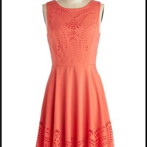 She + Sky Coral Midi Dress with Cut-Out Details